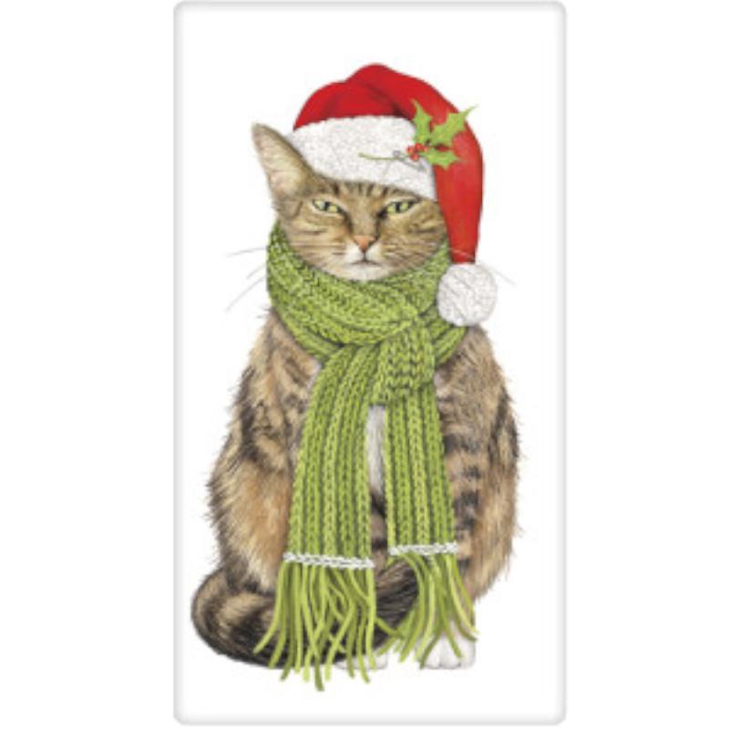 Cat With Green Scarf | Holiday Tea Towel,BT1123